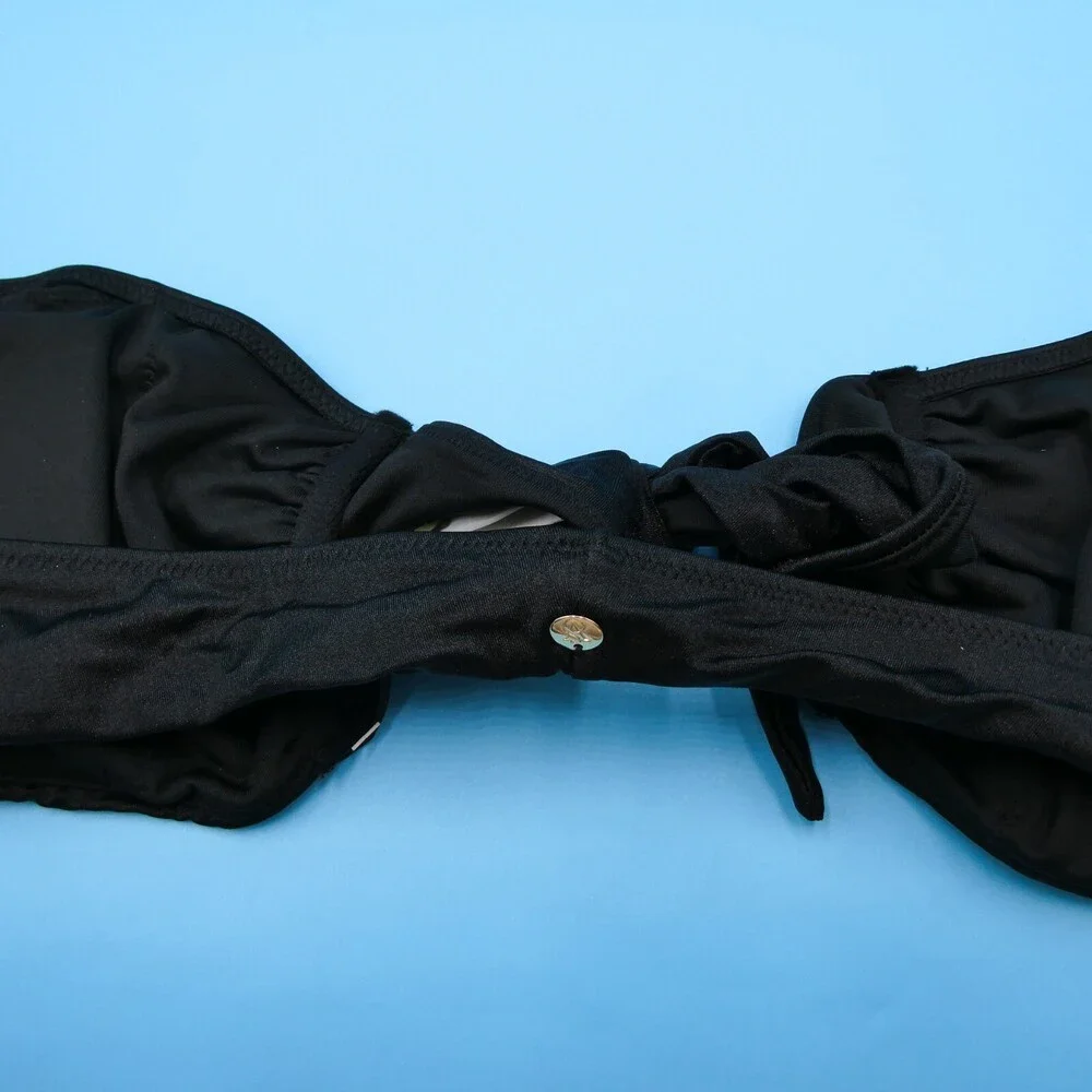 Victorias Secret Small Black Bandeau Cutout Ruffle Tie Bikini Top Strapless Swim